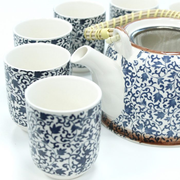 blue pattern loose leaf herbal teapot