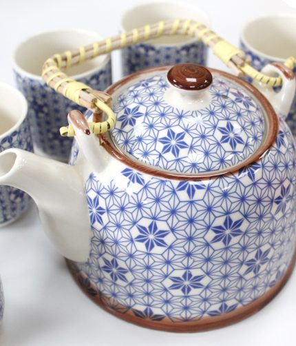 blue star herbal teapot with matching cup set