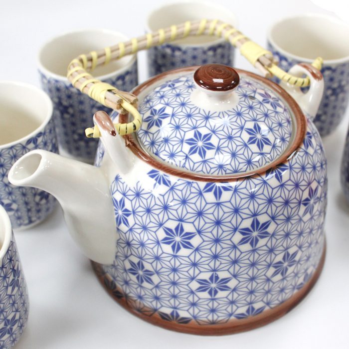 blue star herbal teapot with matching cup set